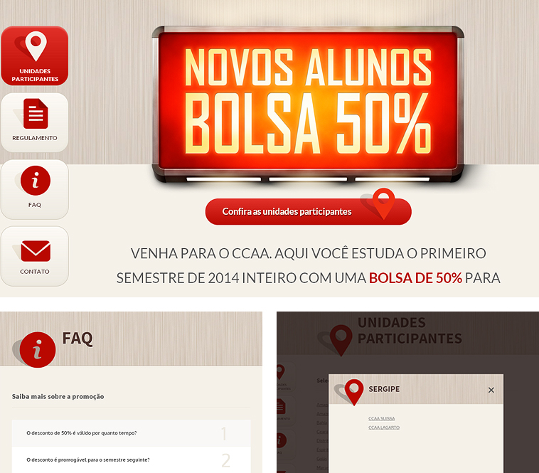 Imagens do site Bolsa Novos Alunos CCAA
